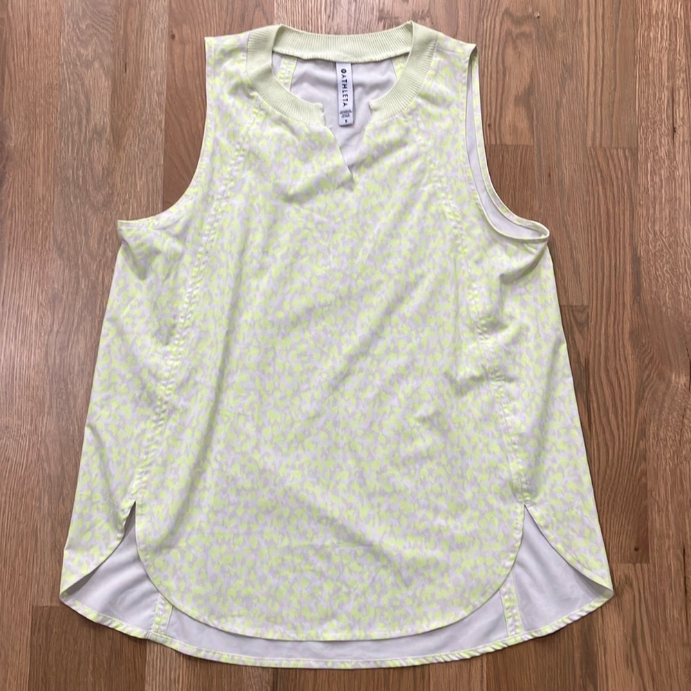 Athleta Women’s Neon Yellow Zephyr Print Athletic Tank Top Sleeveless Shirt